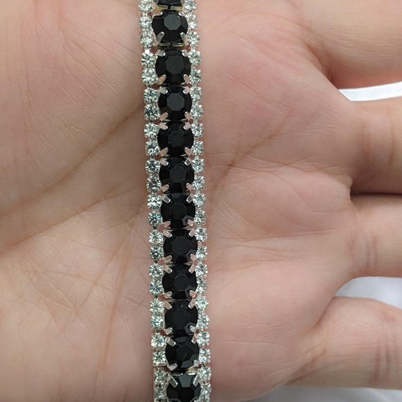 Bracelet Sterling Silver Plated Black Australian Cubic Zirconia 7" - Picture 9 of 9